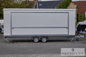 Verkaufsanhänger Respo weiß große Klappe · 2.700 kg, 621×220 cm
